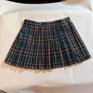 Hug Sunshine Pleated Plaid Mini Skirt Women Size 15 Green Navy Preppy Schoolgirl